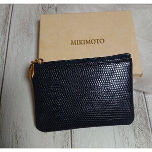 NWB Mikimoto navy blue PU leather coin wallet key chain